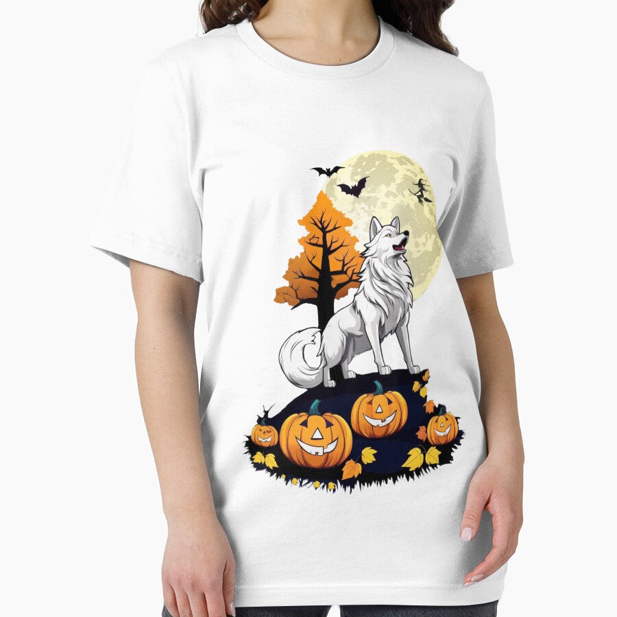 Halloween festival howling wolf on full moon night by PopProArt