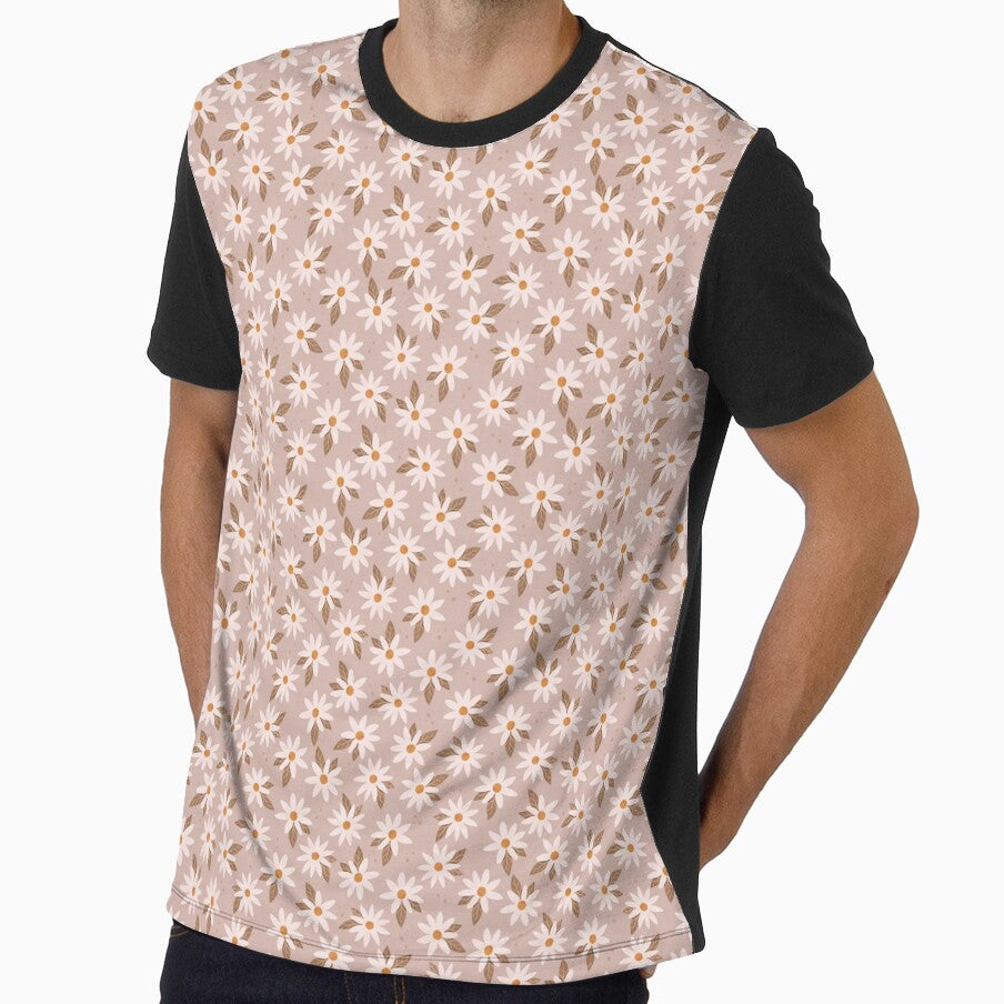Boho Daisies Floral Print In Warm Neutral Pink by Avenie