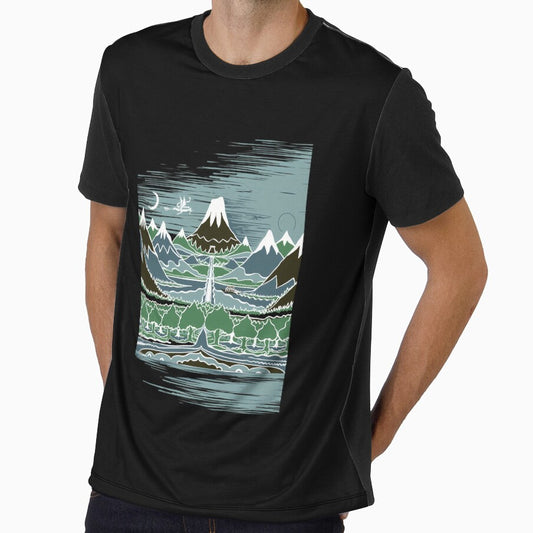 A Halflings journey on a mountain path through an elven wood in the style of J.R.R.Tolkien by morningtimestu