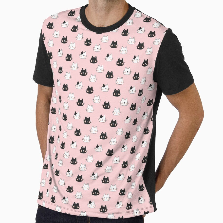 black and white cat Super cute pink floor For all cat lovers. by isaartboho