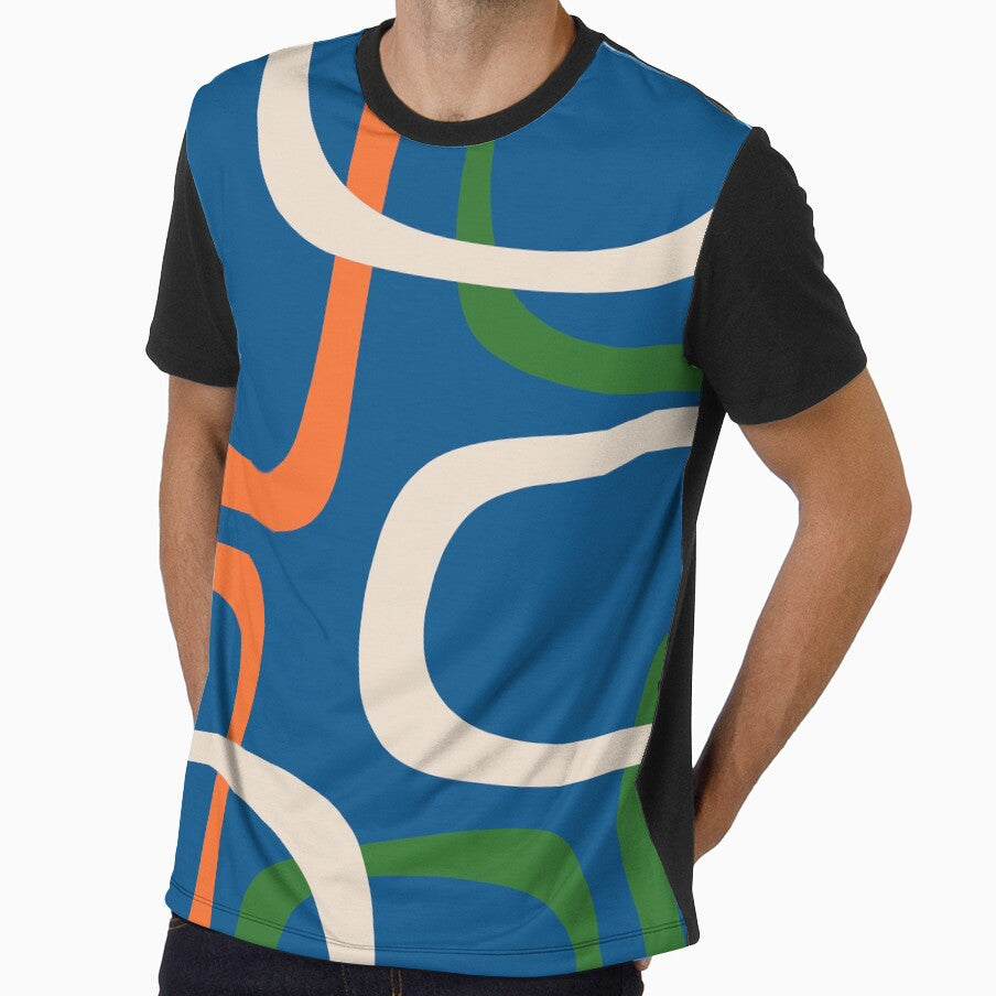 Mid Century Modern Fine Loops Retro Pattern in Blue Green Orange Mustard Beige by kierkegaard