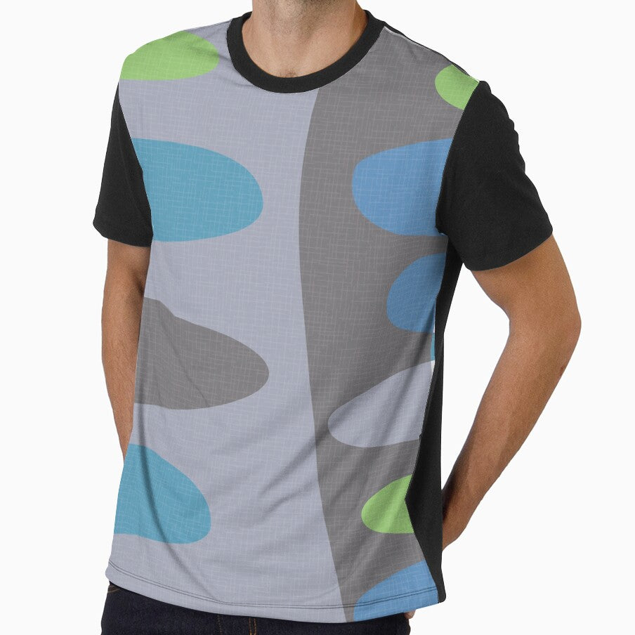 MCM abstract shapes - shades of gray, blue and green by JMgraphic