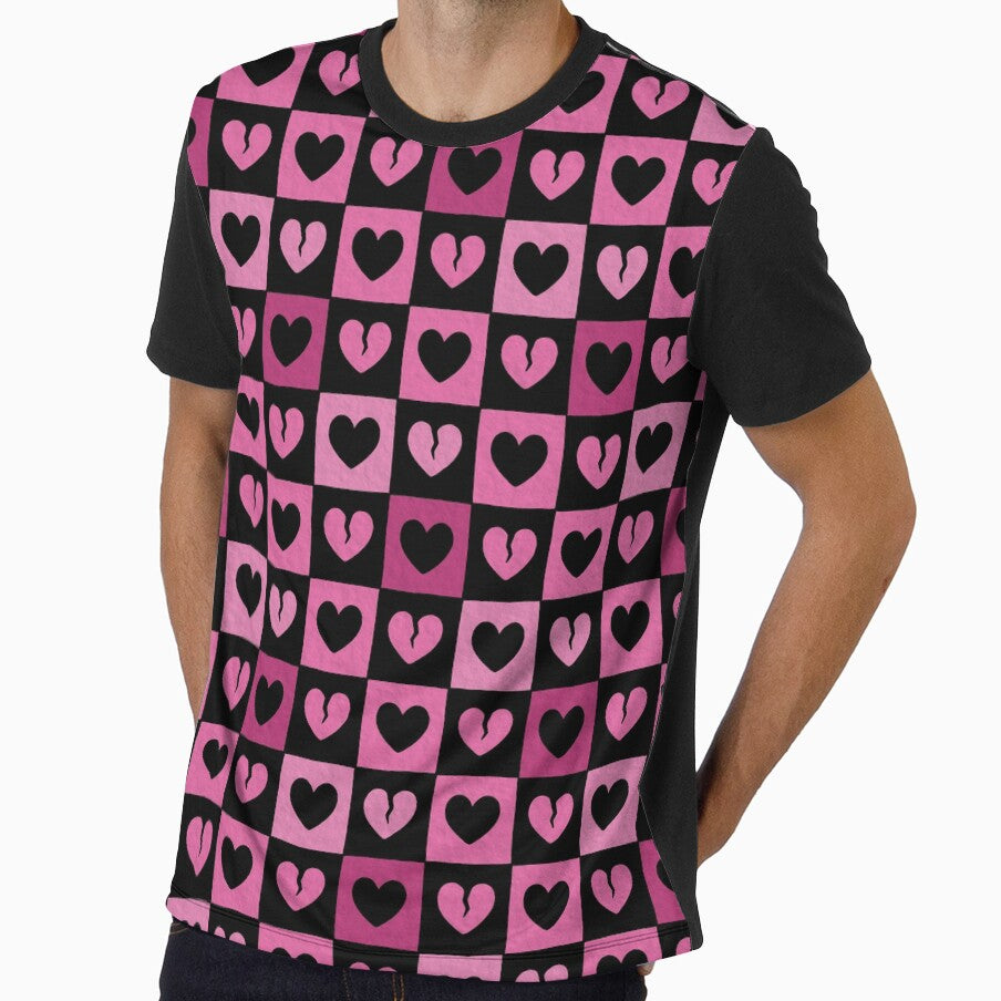 Black Pink Broken Heart Checkered Pattern by planetRM