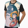 Studio Ghibli Totoro & Girl Illustration – Peaceful Anime Companionship Art by AnimeHarbor