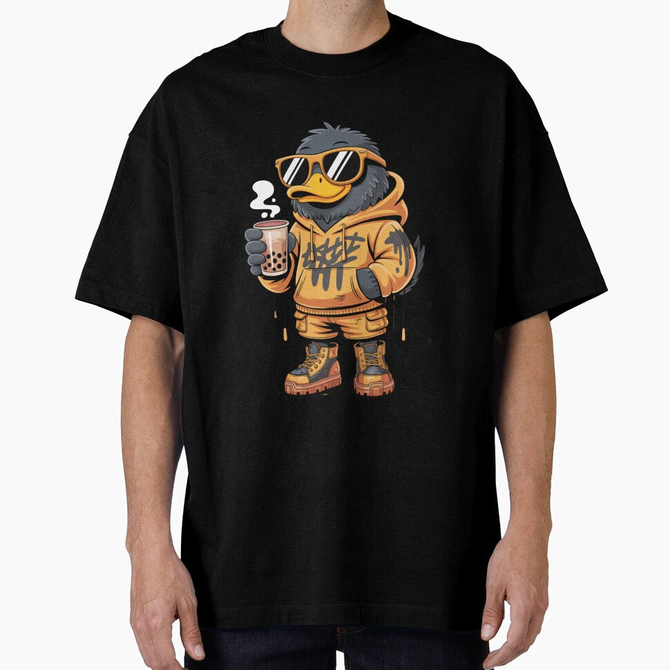 Cool Duck Drinking Boba T-Shirt | Streetwear Drip Duck Cartoon | Bubble Tea Lover Graphic Hoodie Design by GiftLore Studio