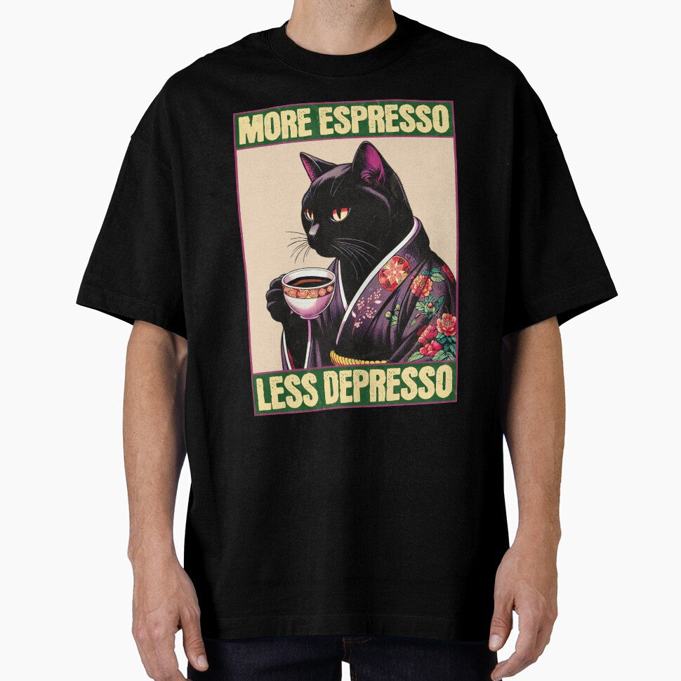More Espresso Less Depresso Meme - Funny Coffee Cat Vintage Poster by InkyGenies