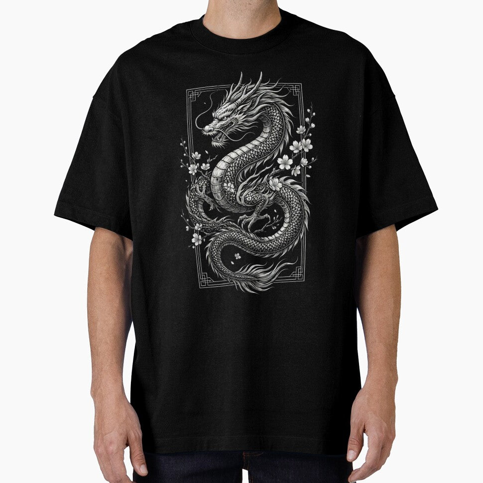 Japanese Dragon with Cherry Blossom Premium Tri-Blend by sinkedink