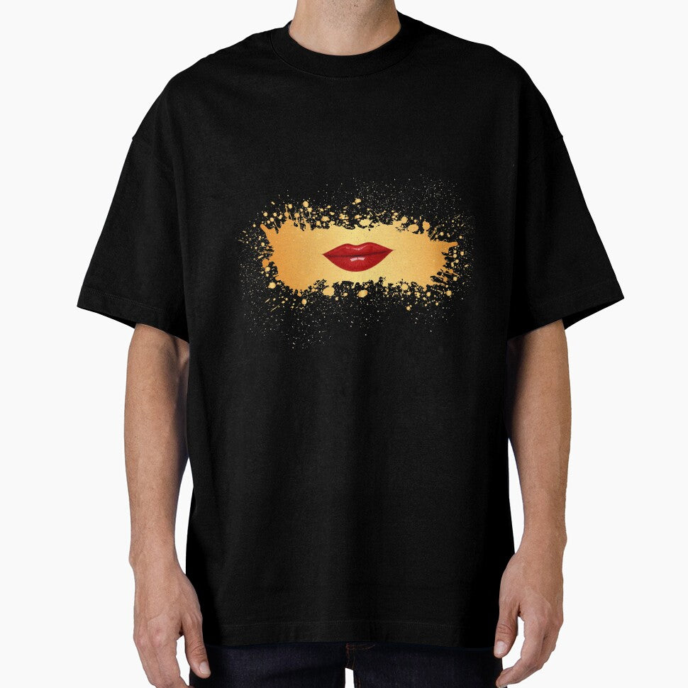 Red lips on golden splash grunge by LynksArts