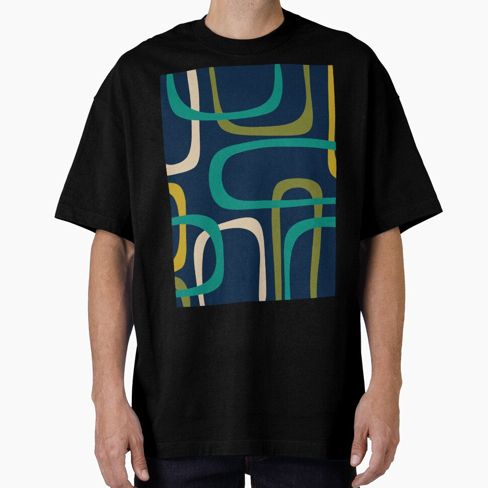 Midcentury Modern Fine Loops Retro Pattern in Mid Mod Navy Blue Turquoise Teal Olive Green Mustard by kierkegaard