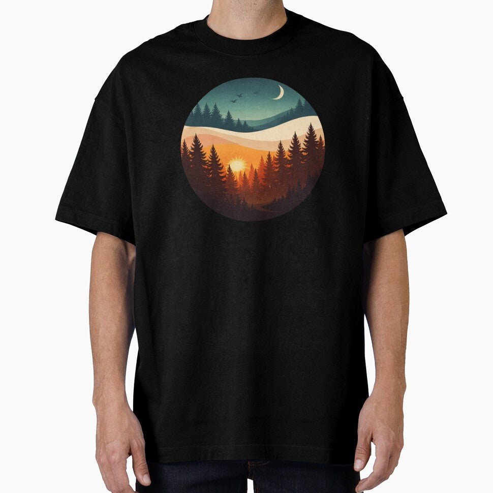 vintage sunset forest moon art by stikrusak