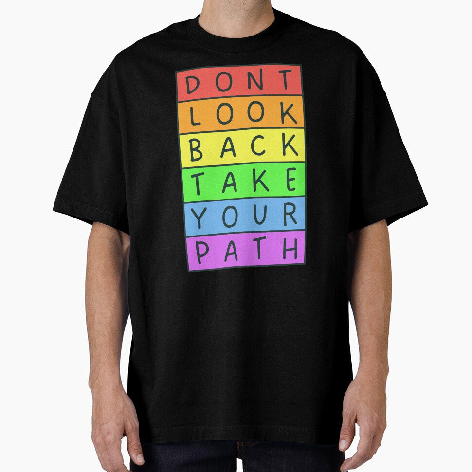 Don't look back, take your path - Gray text - Pastel colors rainbow message by RainbowWordLand
