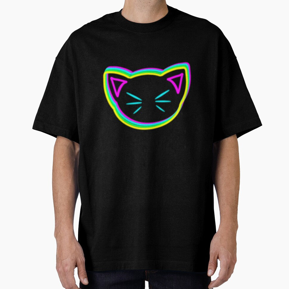 neon cat head with blue whiskers and rainbow colors by M-Lorentsson