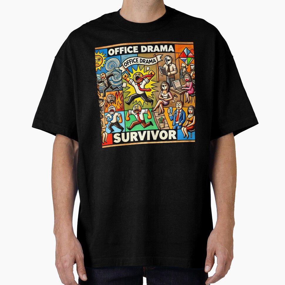 Office Drama Survivor – Funny Cubism Art T-Shirt by OzzFrequency