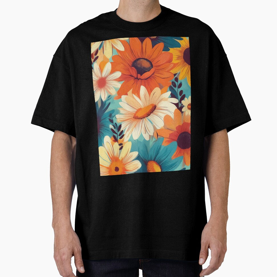 A design of a playful pattern with vibrant, oversized flowers like daisies and sunflowers. by HEMRO