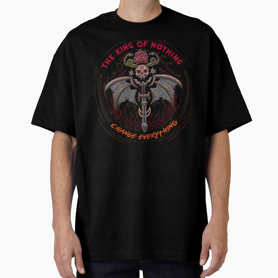 king of nothing (change everything) - skull, snakes, bat wings, sword and sorcery embroidery iron patch textured graphic artwork by hayrpictures