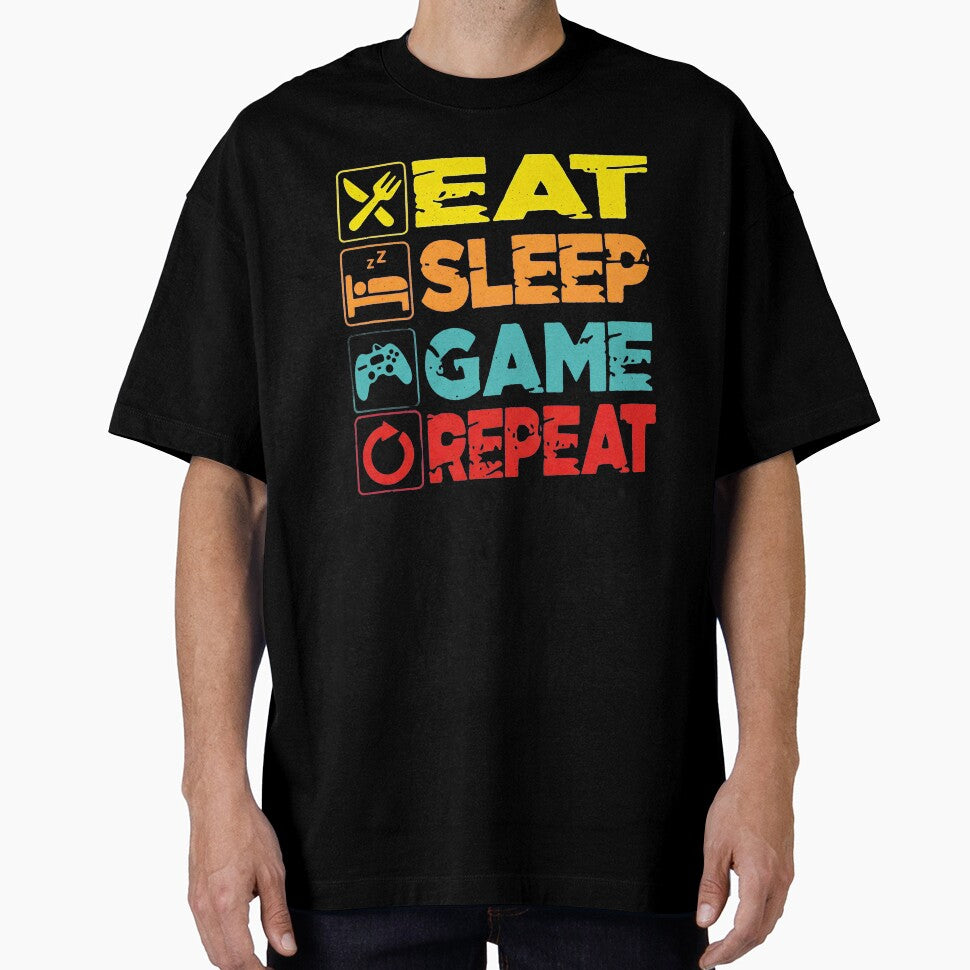 Eat Sleep Game Repeat T-Shirt, Funny Gamer Lifestyle, Unisex Tee Top T-Shirt by Dmo3HarkoArt