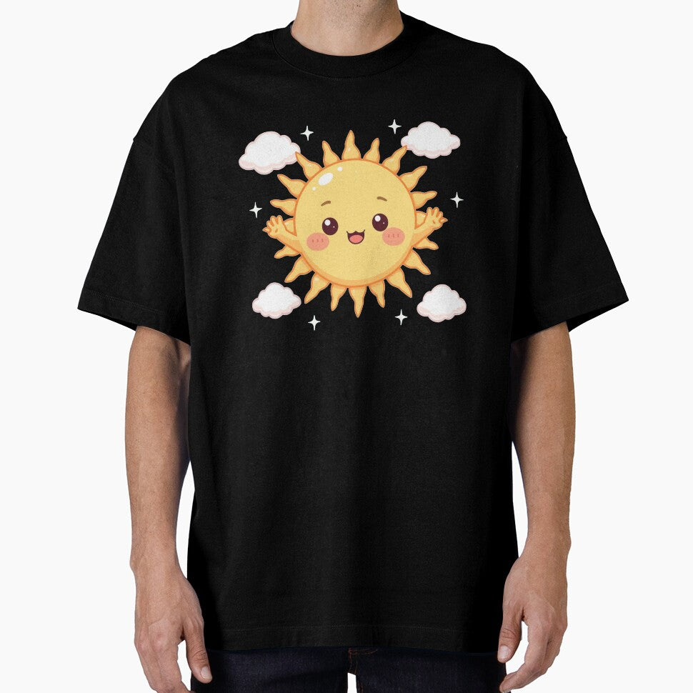 Kawaii Happy Sun Cute Sunshine Smiling Face Clouds Sparkle Summer Sticker Art by Cosmic Zodiac Studio