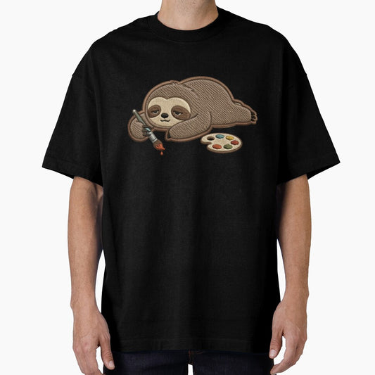Creative but Lazy Sloth – Artist Burnout Embroidery Patch Style Cute Minimal Design by ColorSplash123