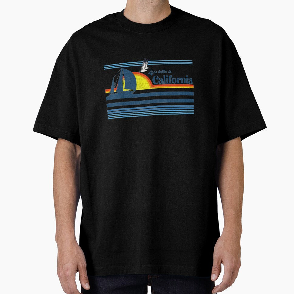 California beach Retro 70s 80s 90s Sailing Boat Sunset Surf by qrduubp320
