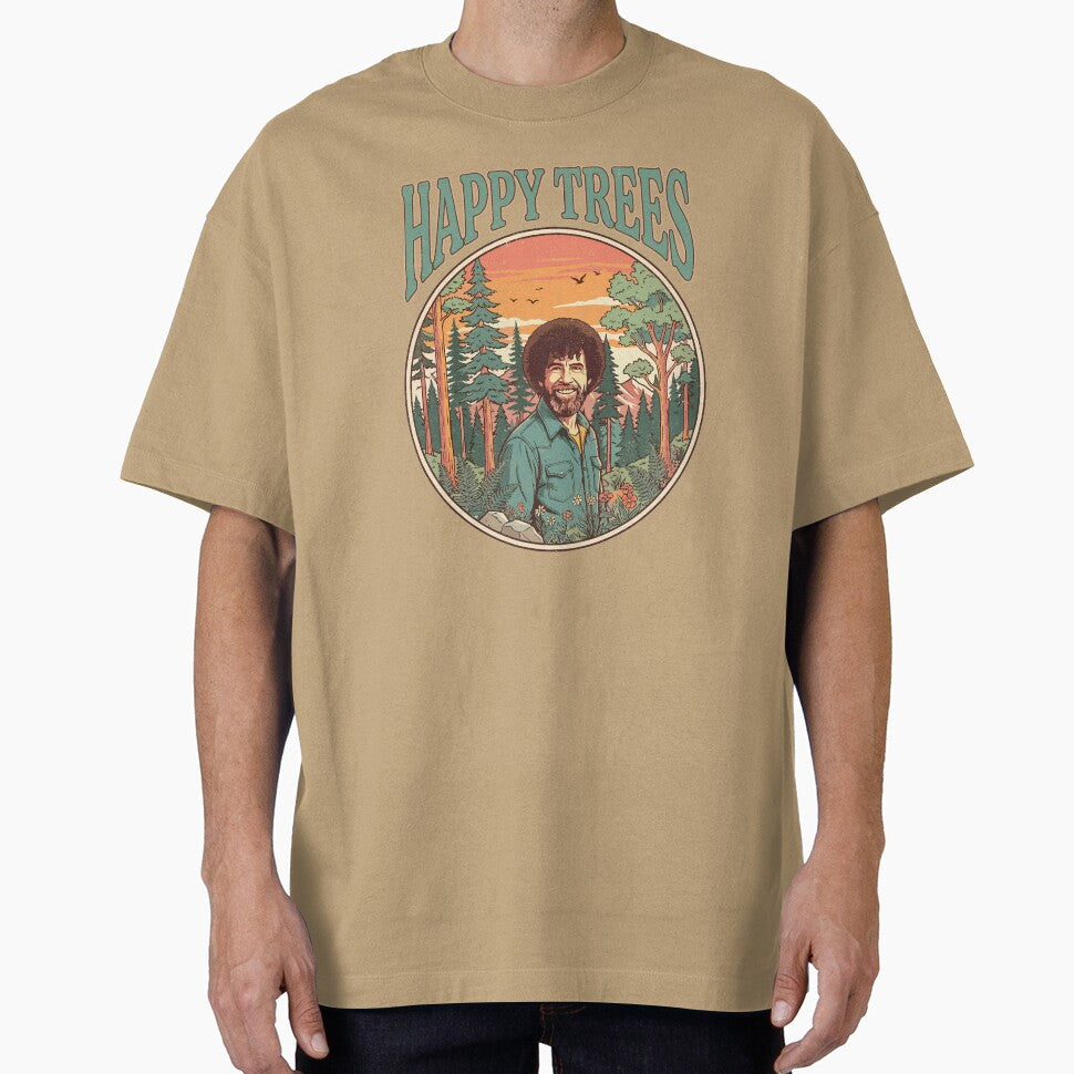 Vintage Retro Happy Trees Nature Landscape by Mystikos Art
