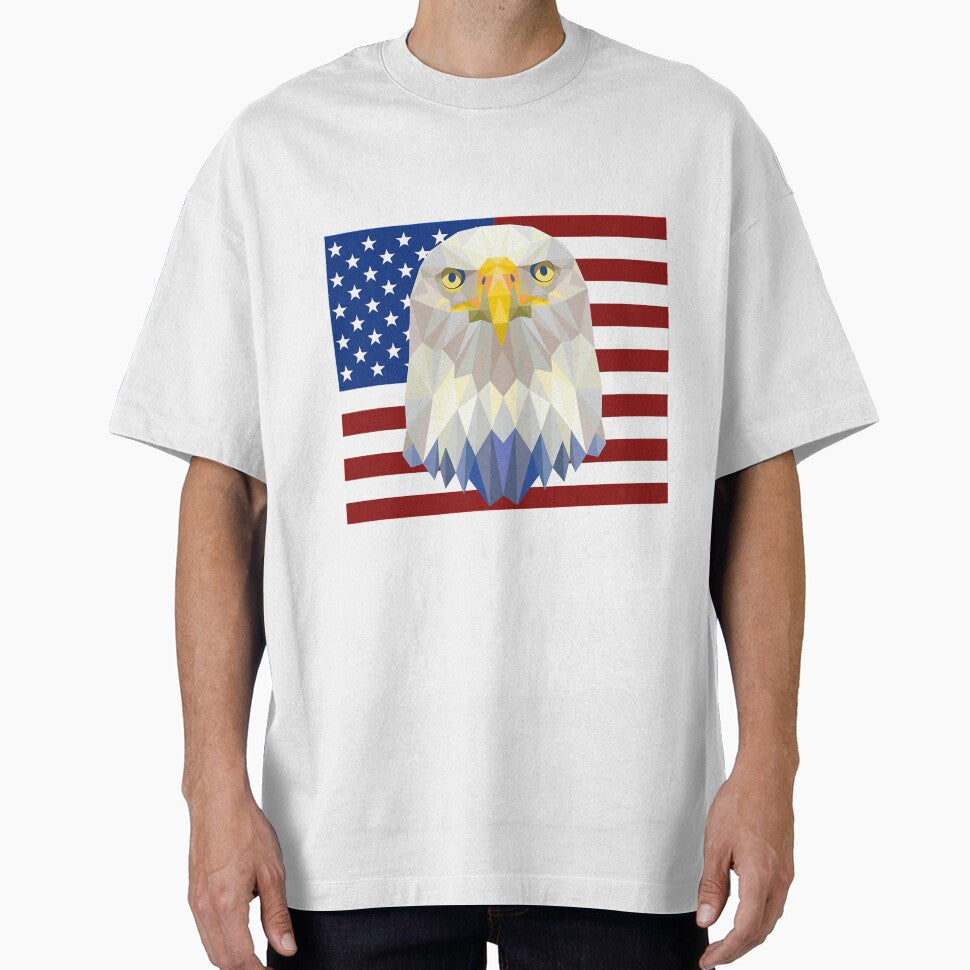 Bald Eagle USA American Flag T-Shirt Geometric Polygon Design Tee by AllStarMerch