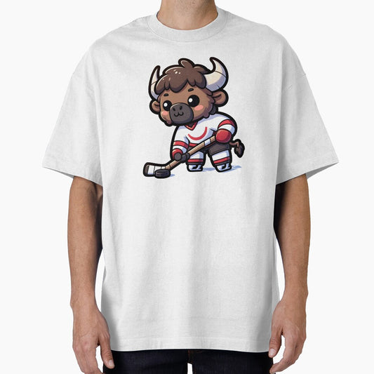 A Cute Buffalo Playing Ice Hockey by DetourShirts
