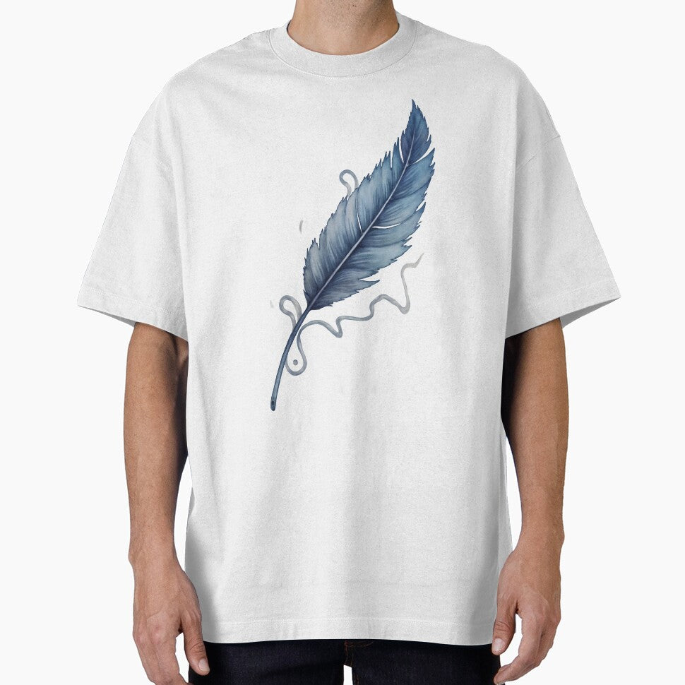 Elegant blue feather with artistic ink splashes creative design by Creative88Art