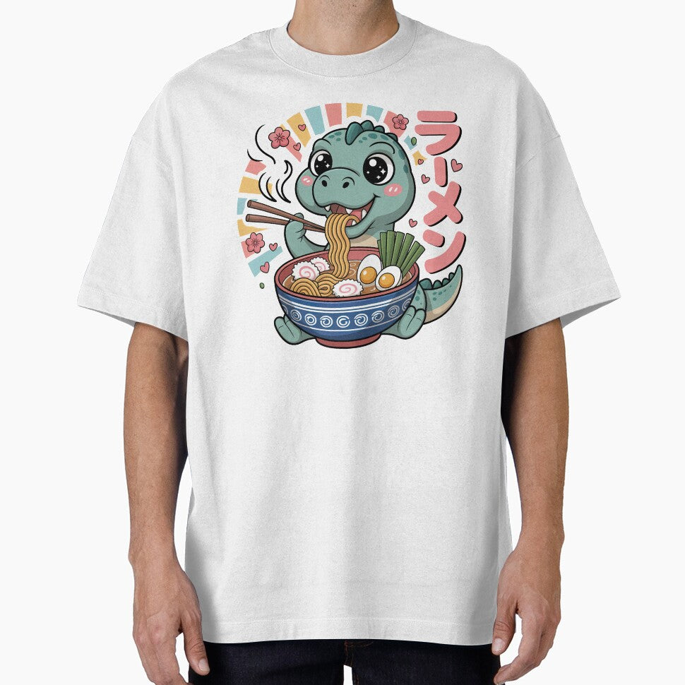 Cartoon Dinosaur, Cartoon Dinosaur Eating Ramen by graphic-genie