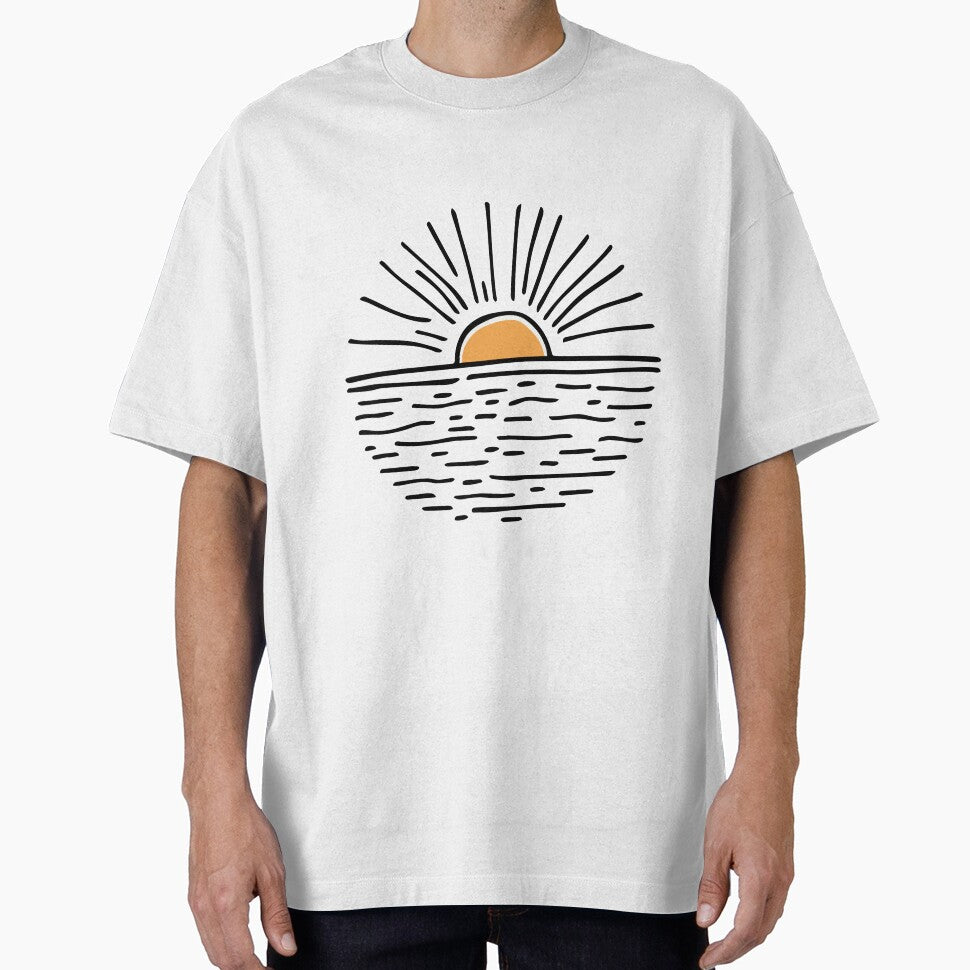 Simple drawing of a sunset over a calm ocean by rasagamastore