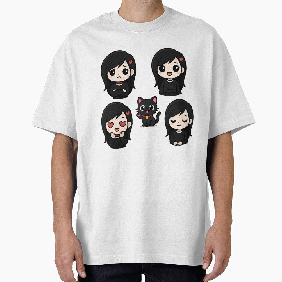 Cute Goth Girl Mood Sticker Pack with Black Cat Kawaii Emo Aesthetic Set by LumereAndCoeur