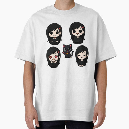 Cute Goth Girl Mood Sticker Pack with Black Cat Kawaii Emo Aesthetic Set by LumereAndCoeur