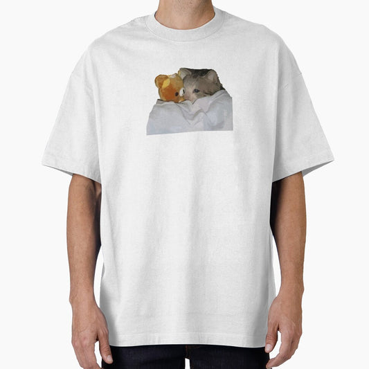 CRYING KITTEN TUCKED IN WITH CUTE BEAR | TRENDY MEME FUNNY AESTHETIC MOTIVATIONAL TIKTOK ABSTRACT ART by miebyjamie