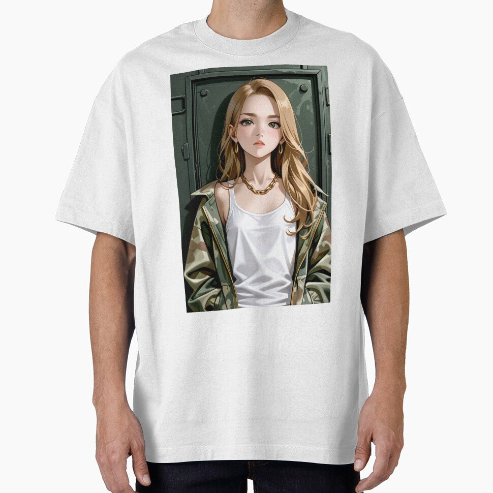 Fashion - Woman in Camouflage Camo Jacket Tank Top Gold Chain Anime Variant 2 by AnimeShin