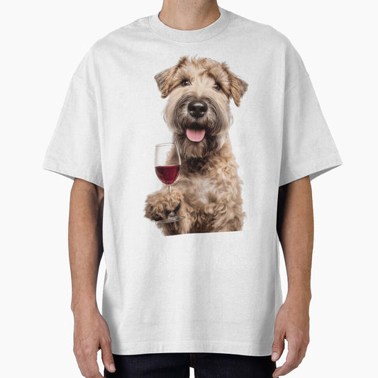 Soft-Coated Wheaten Terrier Holding a Red Wine Glass by LazyOwlStore