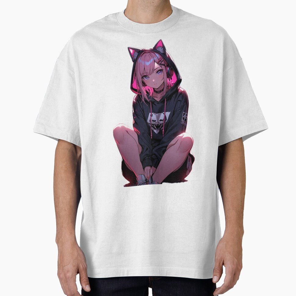 Dark Neon Anime Catgirl Hoodie by AnimDream