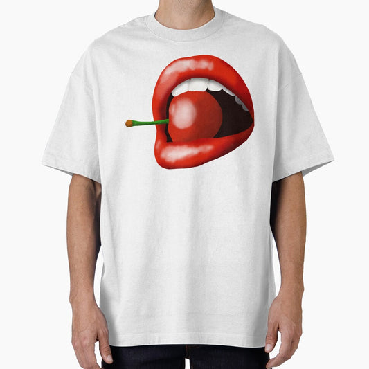 Glossy Red Lips with Cherry Lollipop – Bold Pop Art Illustration by CarolineRowland