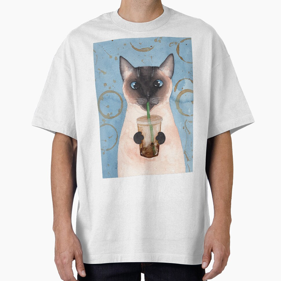 Siamese Cat With Iced Coffee by KilkennyCat Art