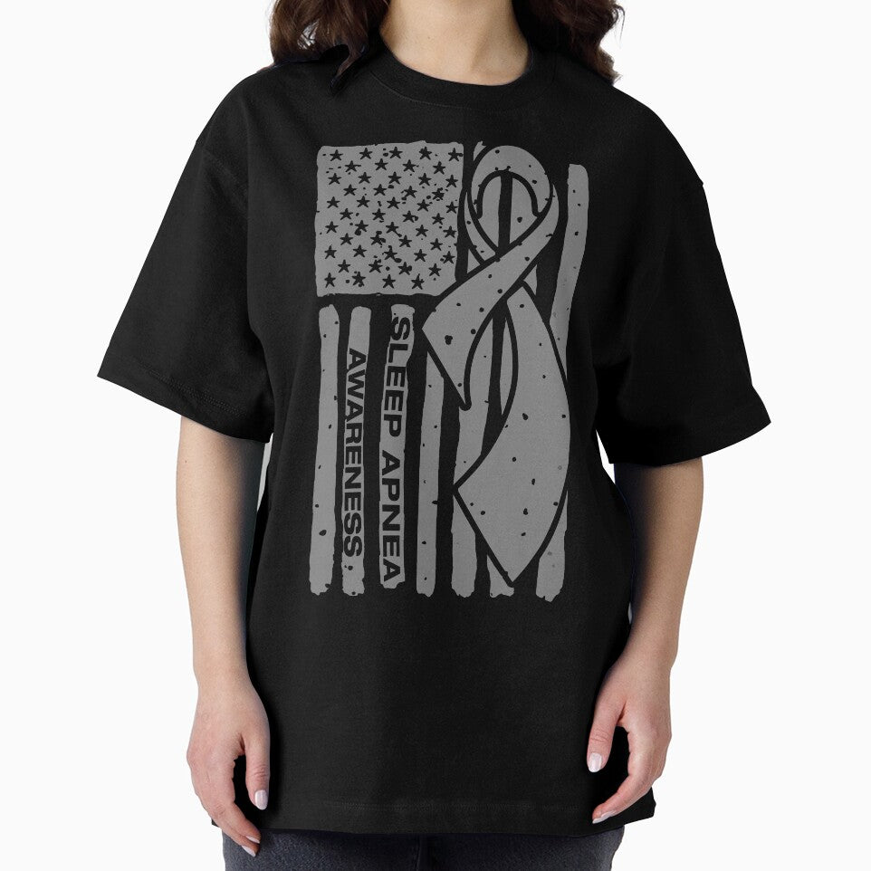 Sleep Apnea Awareness Ribbon American Flag by Tadmab