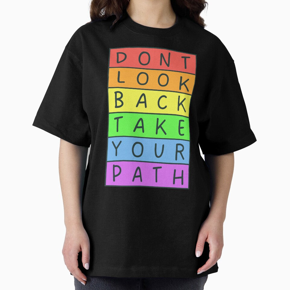 Don't look back, take your path - Gray text - Pastel colors rainbow message by RainbowWordLand