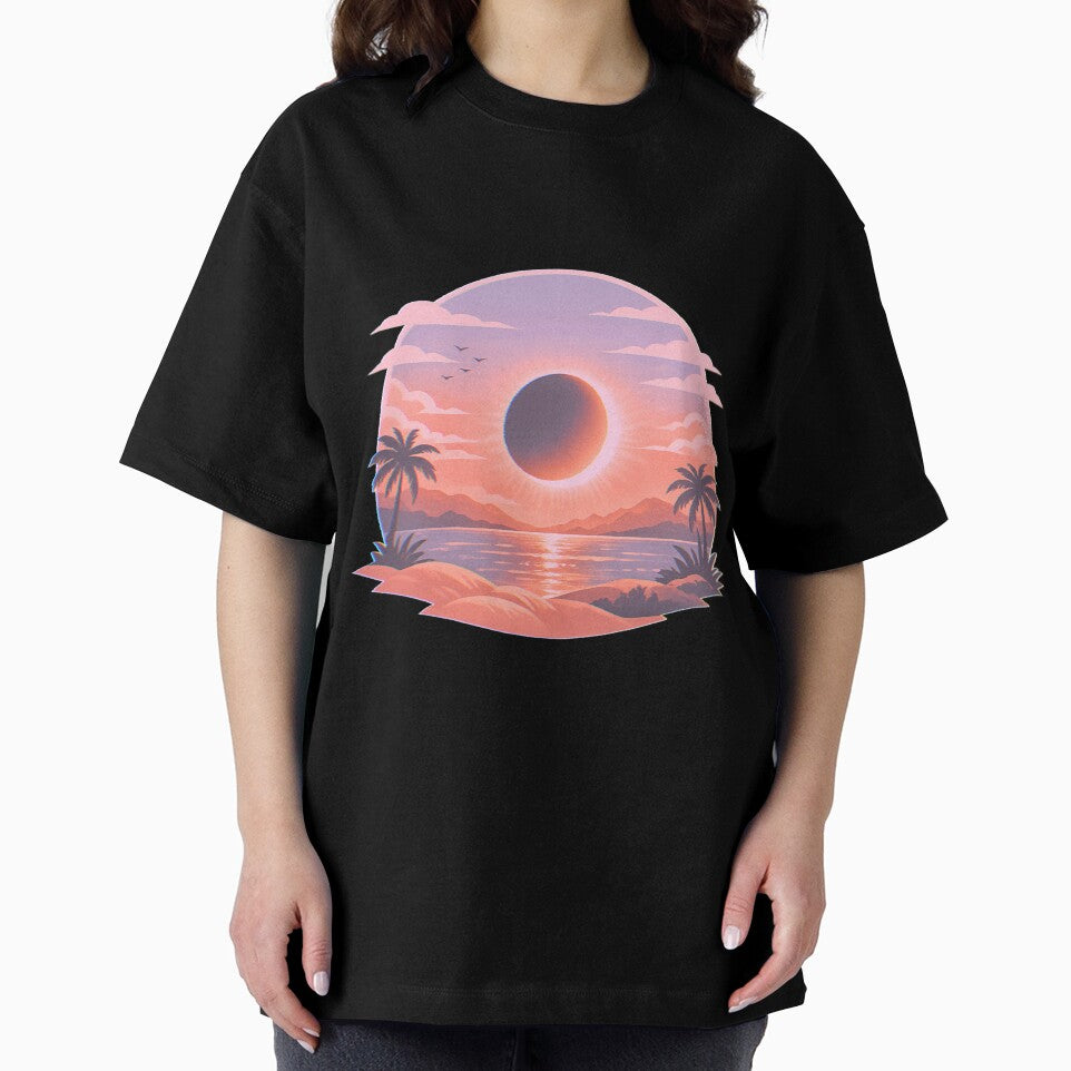 Sunset with eclipse, aesthetic design with soft colors by Moonshroomarts