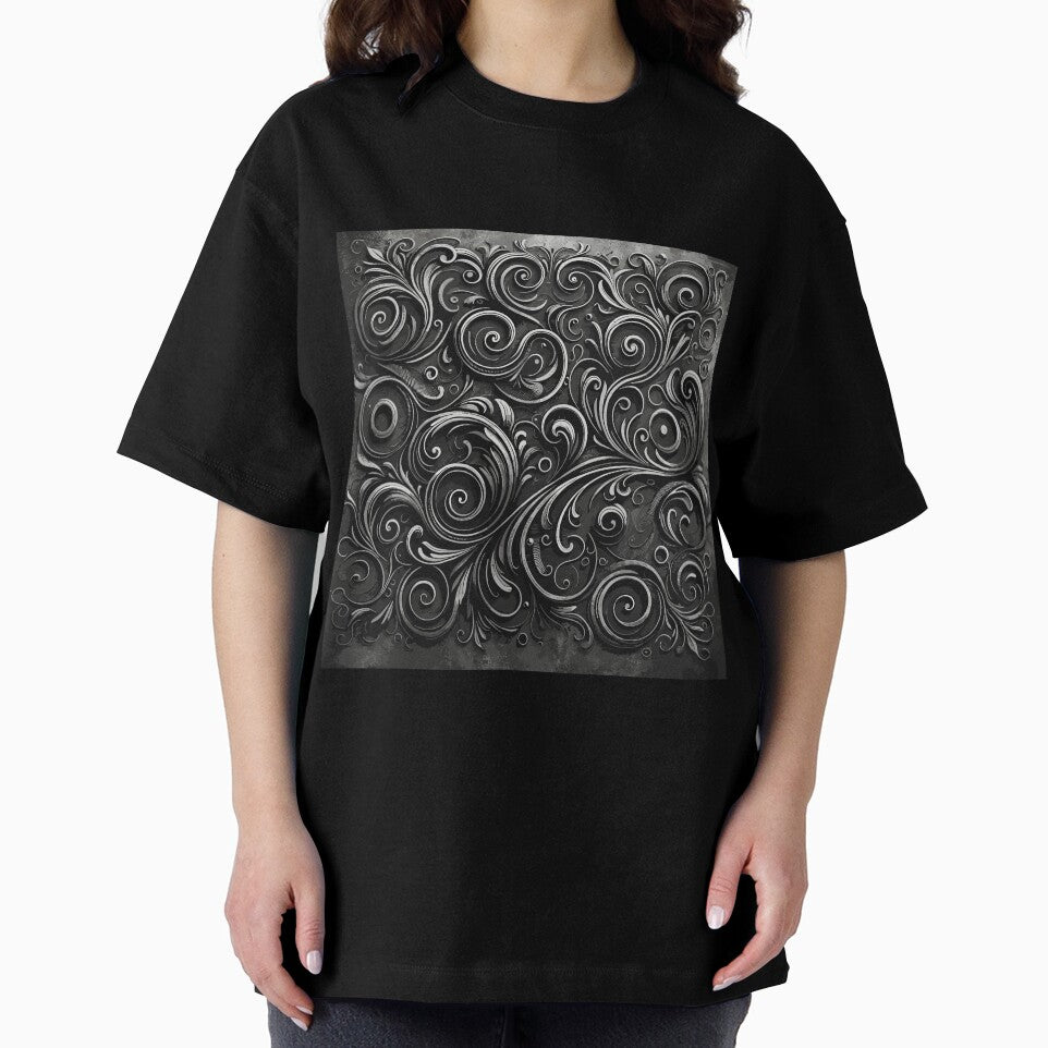 Dark Academia Scroll Pattern in Metallic Grunge Charcoal Grey by SamJanner