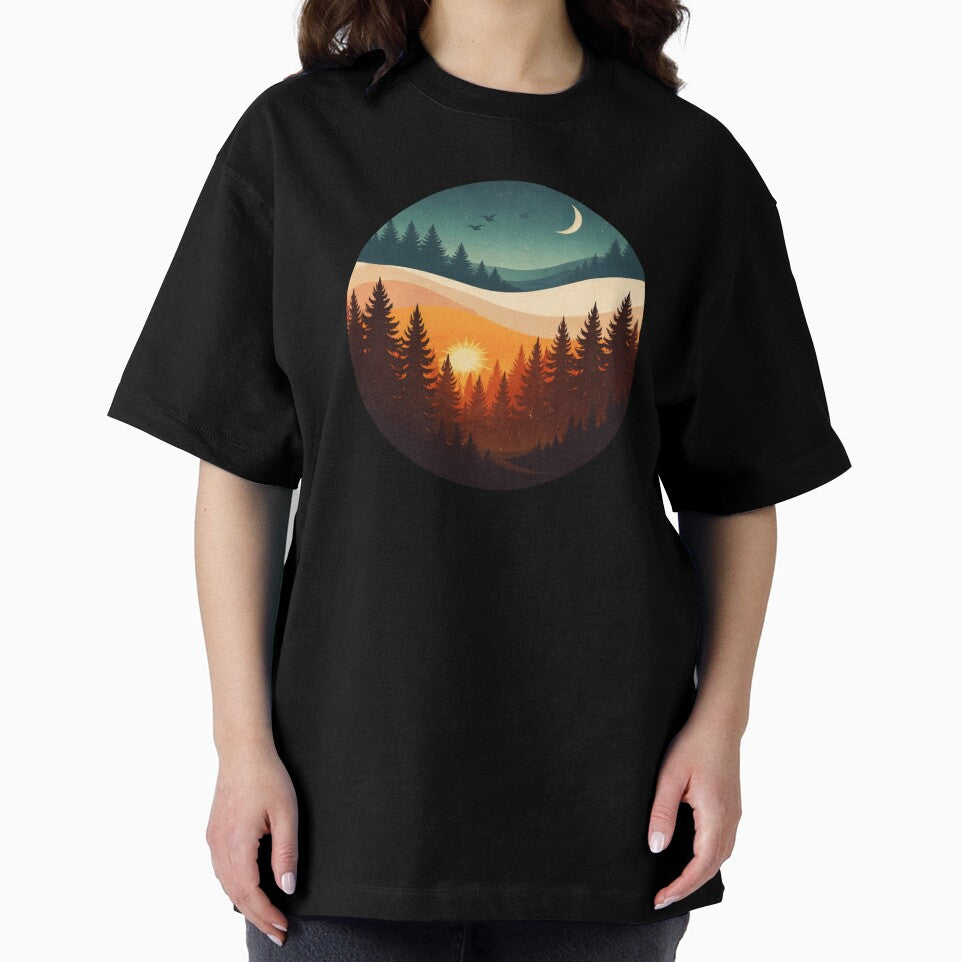 vintage sunset forest moon art by stikrusak
