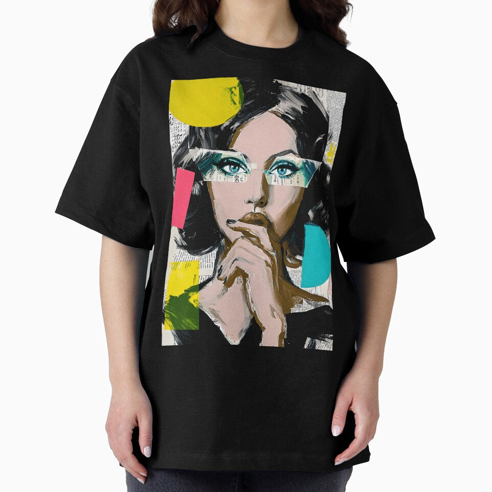 Explore Modern Expression with a Thoughtful Woman Amidst Vibrant Geometric Shapes by OlfactoART Studio