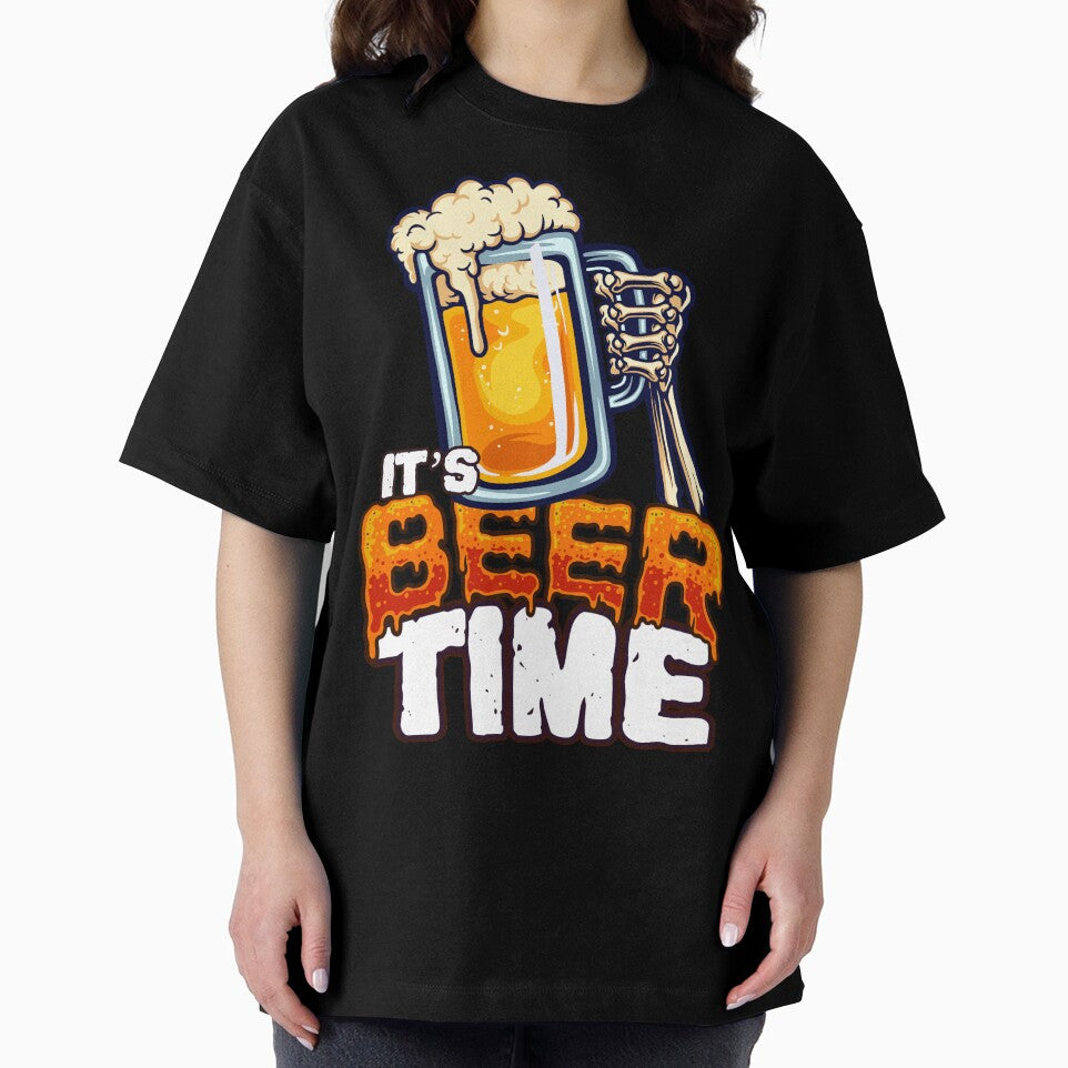 Its Beer Time - Skeleton Holding Mug of Beer - Funny Bar by BeerTeesAndMore