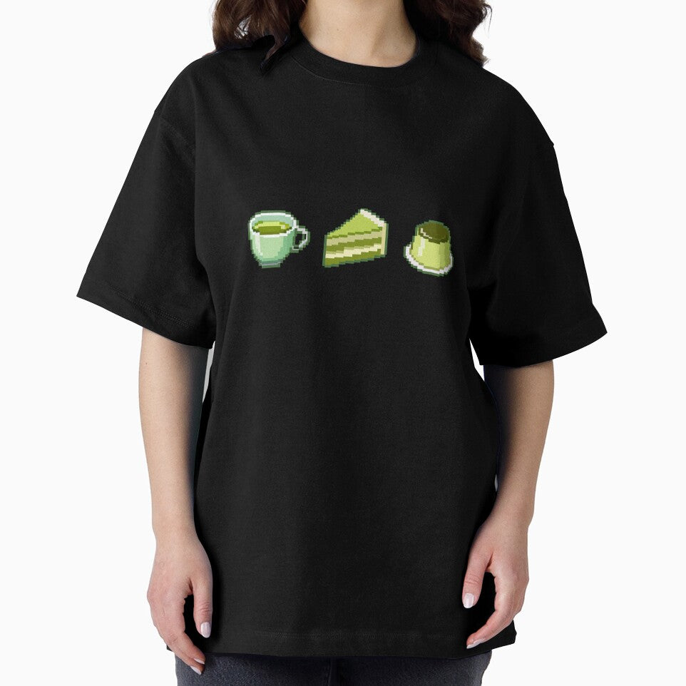 Cute Matcha Pixel Art Set – Green Tea, Cake & Pudding 8 Bit Illustration by Rizal Adittya