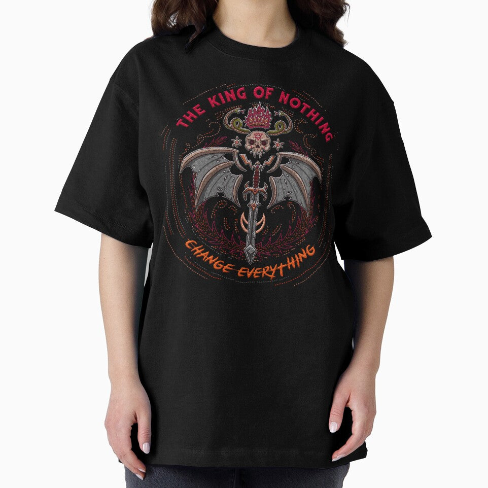 king of nothing (change everything) - skull, snakes, bat wings, sword and sorcery embroidery iron patch textured graphic artwork by hayrpictures