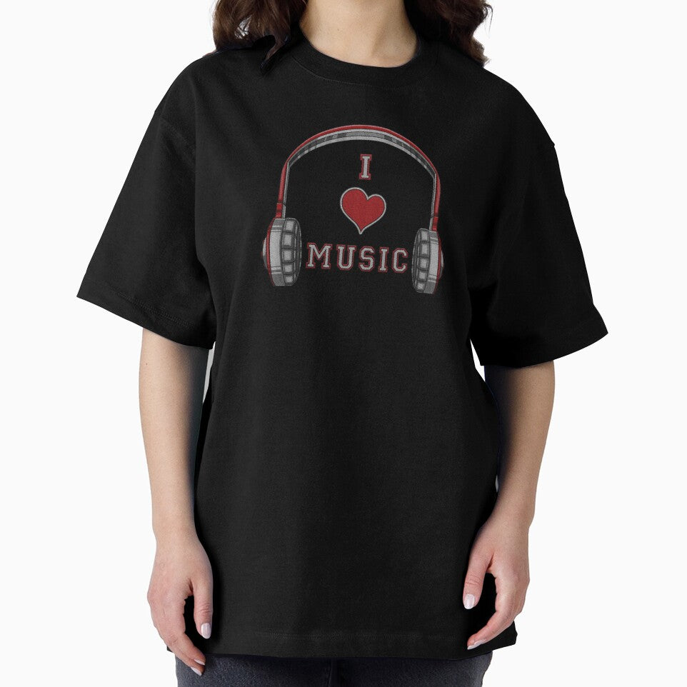 i love music - headphone embroidery iron patch textured graphic artwork by hayrpictures