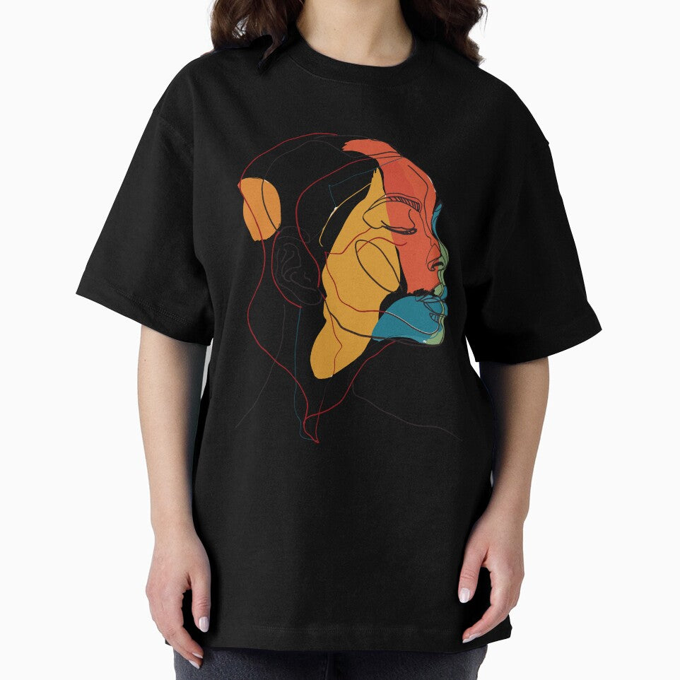 Abstract Face Line Art T-Shirt, Colorful Modern Artistic Tee, Unisex Fashion Statement Shirt by abartisanstudio