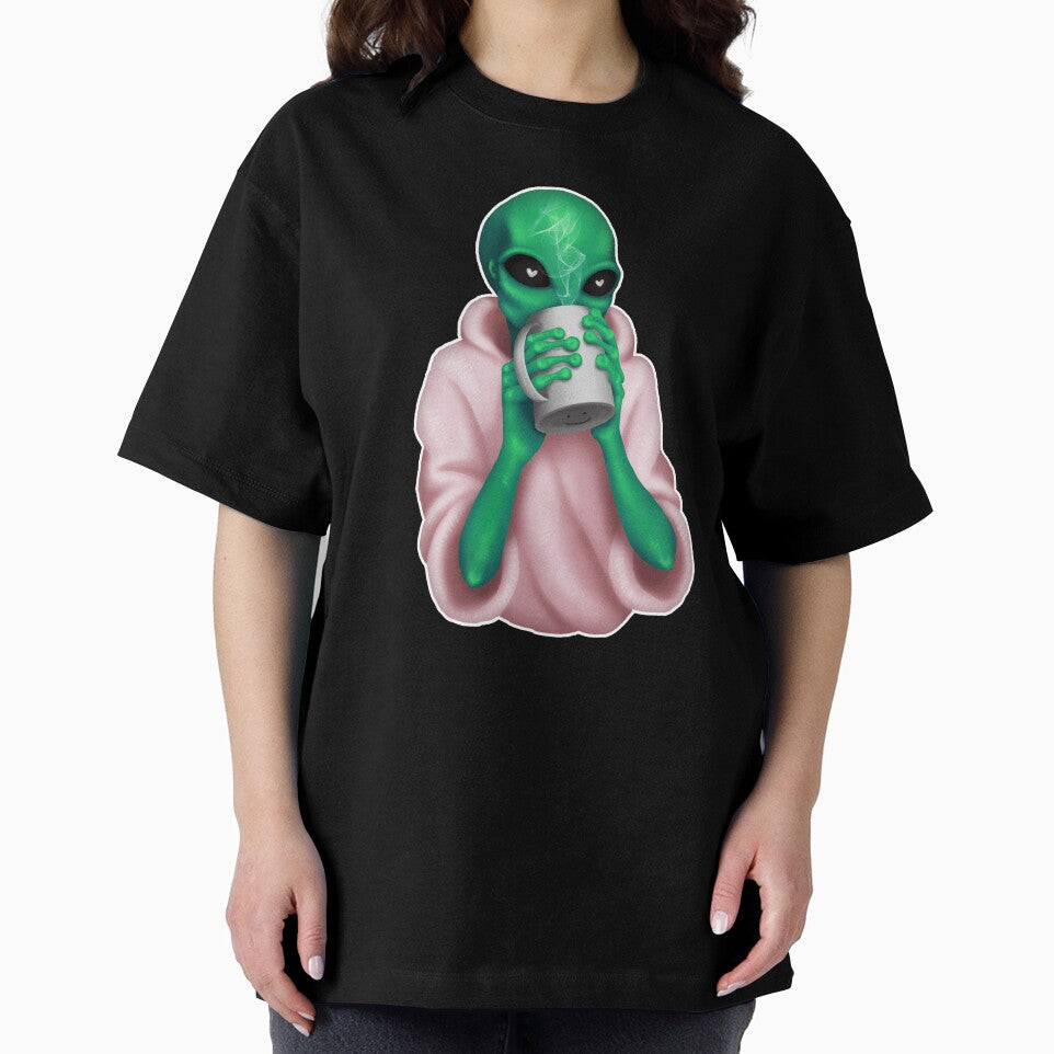 cute alien drinking coffee by corinaorchid