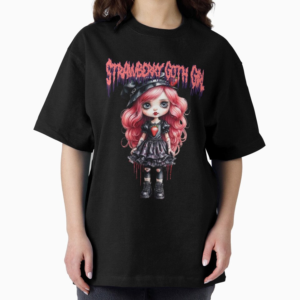 Strawberry Goth Girl with Pink Hair in watercolor paint by EmeraldCauldren